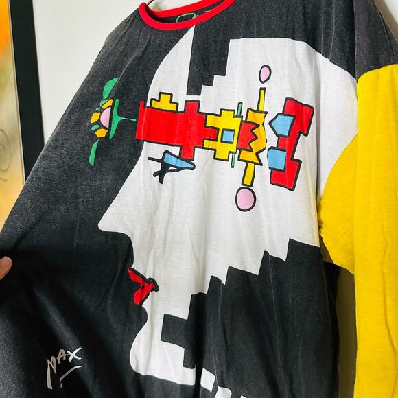 PETER MAX Vintage Custom Design Geo Face Neon Sign Reversible Sweatshirt Size L - Picture 4 of 9